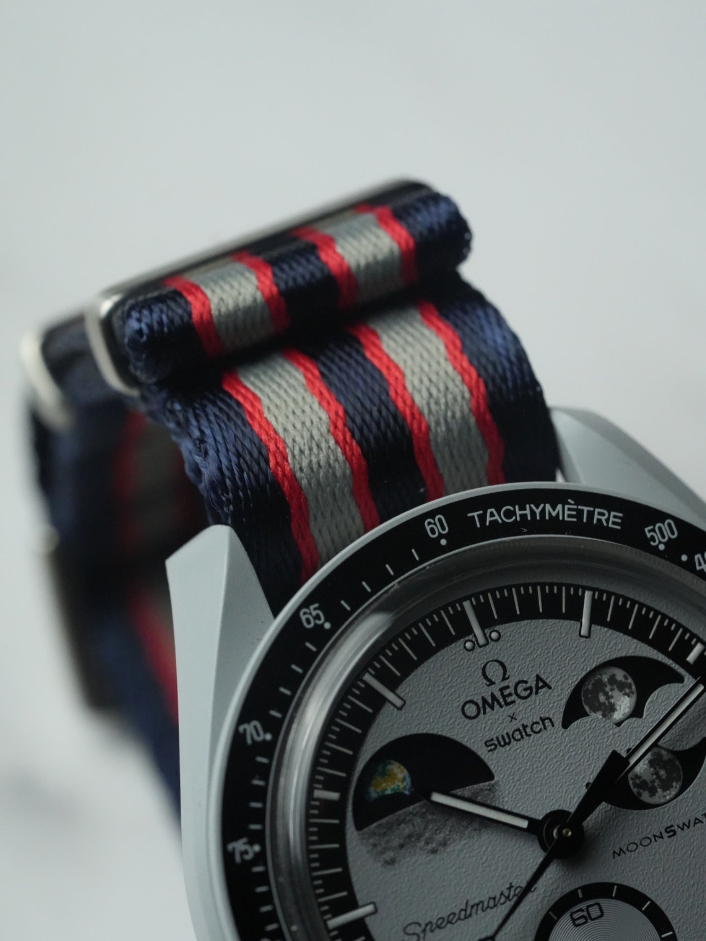 Omega X Swatch Earthphase MoonSwatch Strap: Premium NATO - Navy & Grey