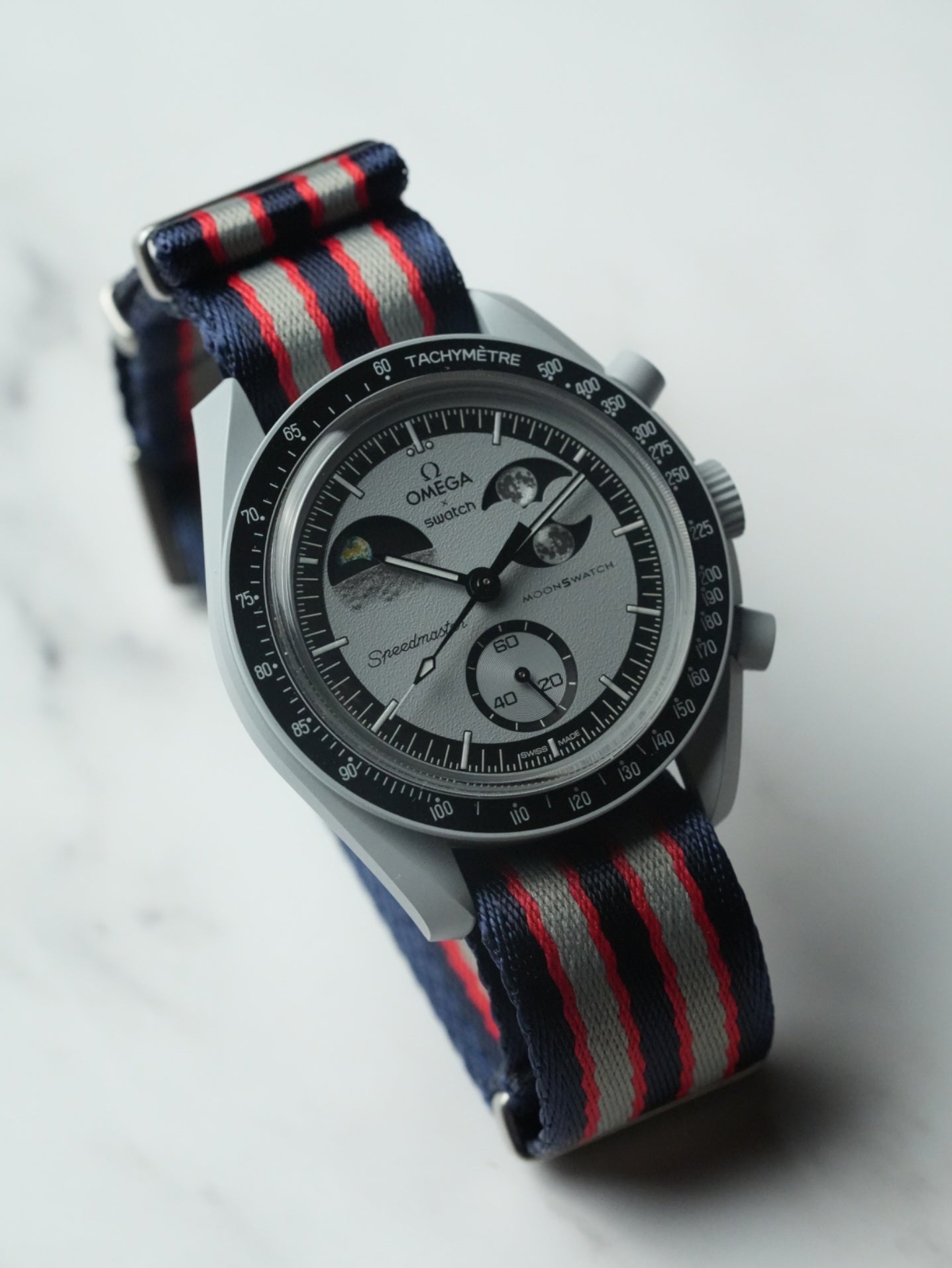 Omega X Swatch Earthphase MoonSwatch Strap: Premium NATO - Navy & Grey