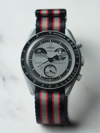 Omega X Swatch Earthphase MoonSwatch Strap: Premium NATO - Navy & Grey