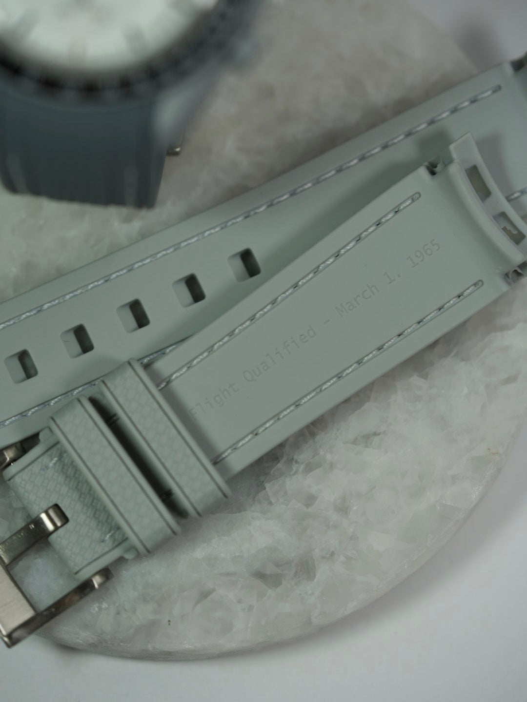 MoonSwatch 1965 Engraved Rubber Woven Strap — "Flight Qualified"