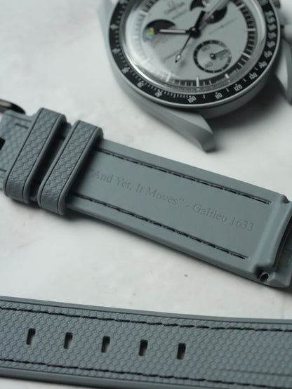 Omega X Swatch EarthPhase "Galileo" MoonSwatch Strap: Grey & Black Rubber Woven