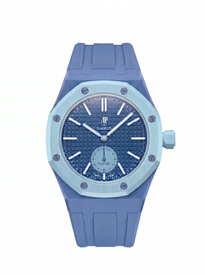 A blue and light blue wristwatch with a textured blue dial, light blue bezel, and blue silicone strap, shown against a plain white background.