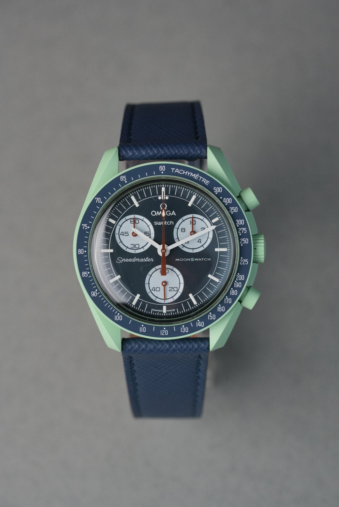 Italian Saffiano Leather Strap for Omega x Swatch MoonSwatch – Mission On Earth – Navy