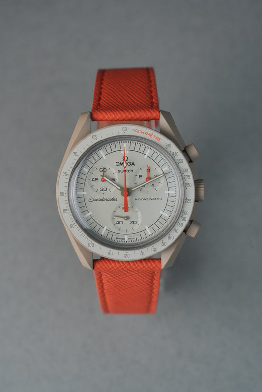 Italian Saffiano Leather Watch Strap for Swatch x Omega MoonSwatch - Mission to Jupiter - Orange