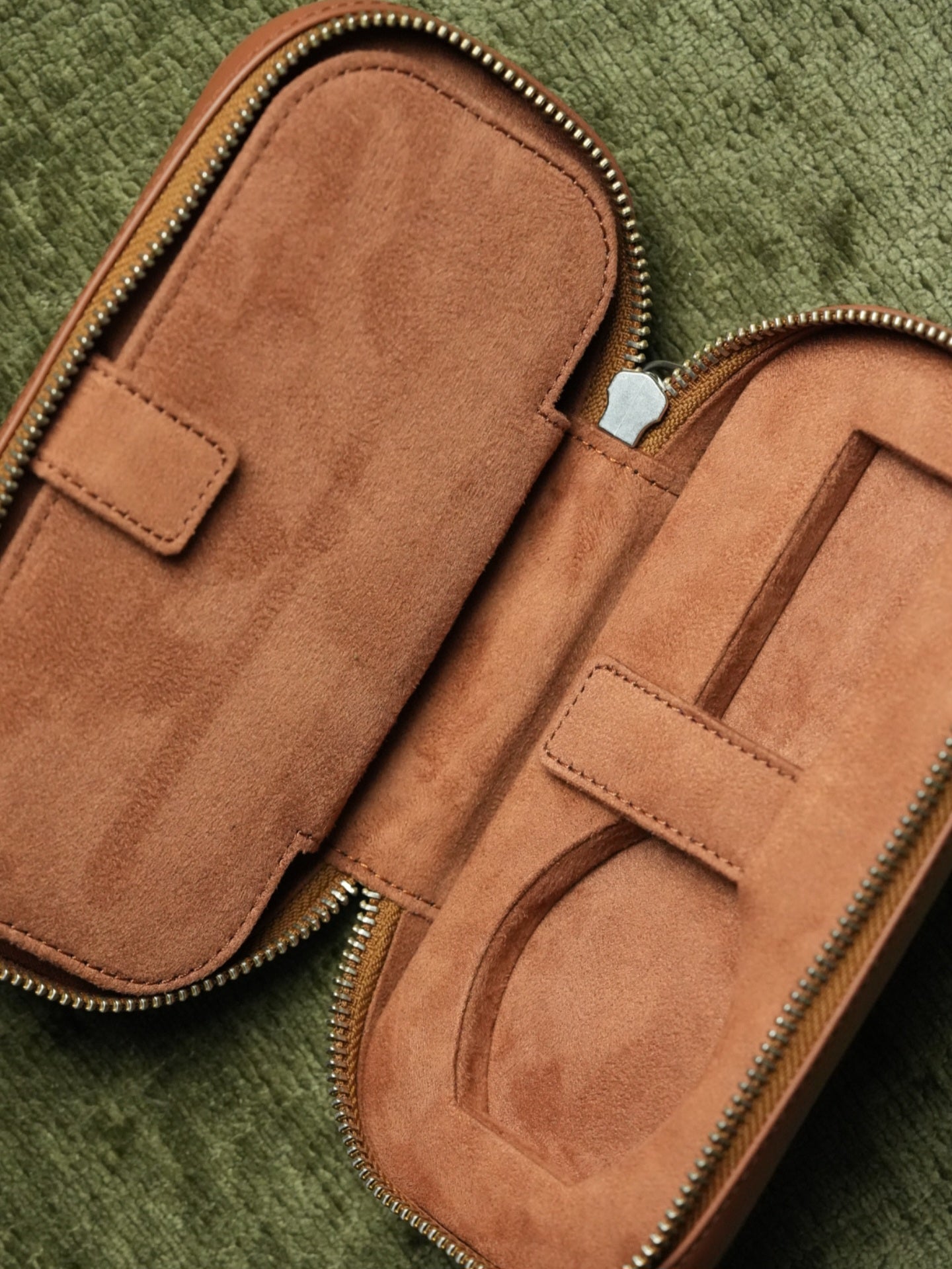 Leather Zip Pouch for Two Watches - Tan