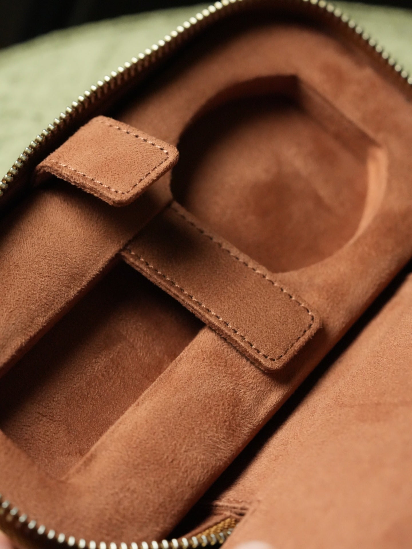 Leather Zip Pouch for Two Watches - Tan