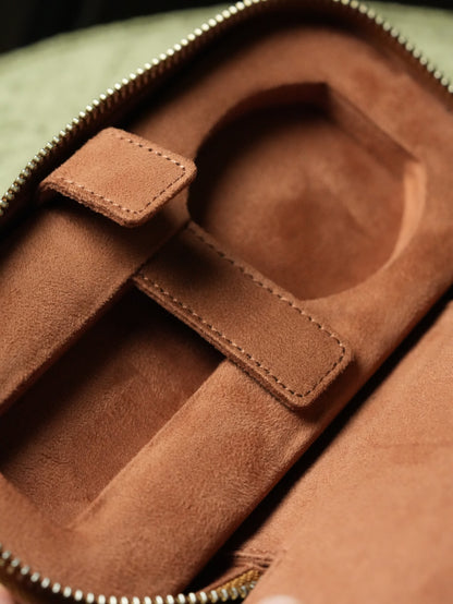 Leather Zip Pouch for Two Watches - Tan