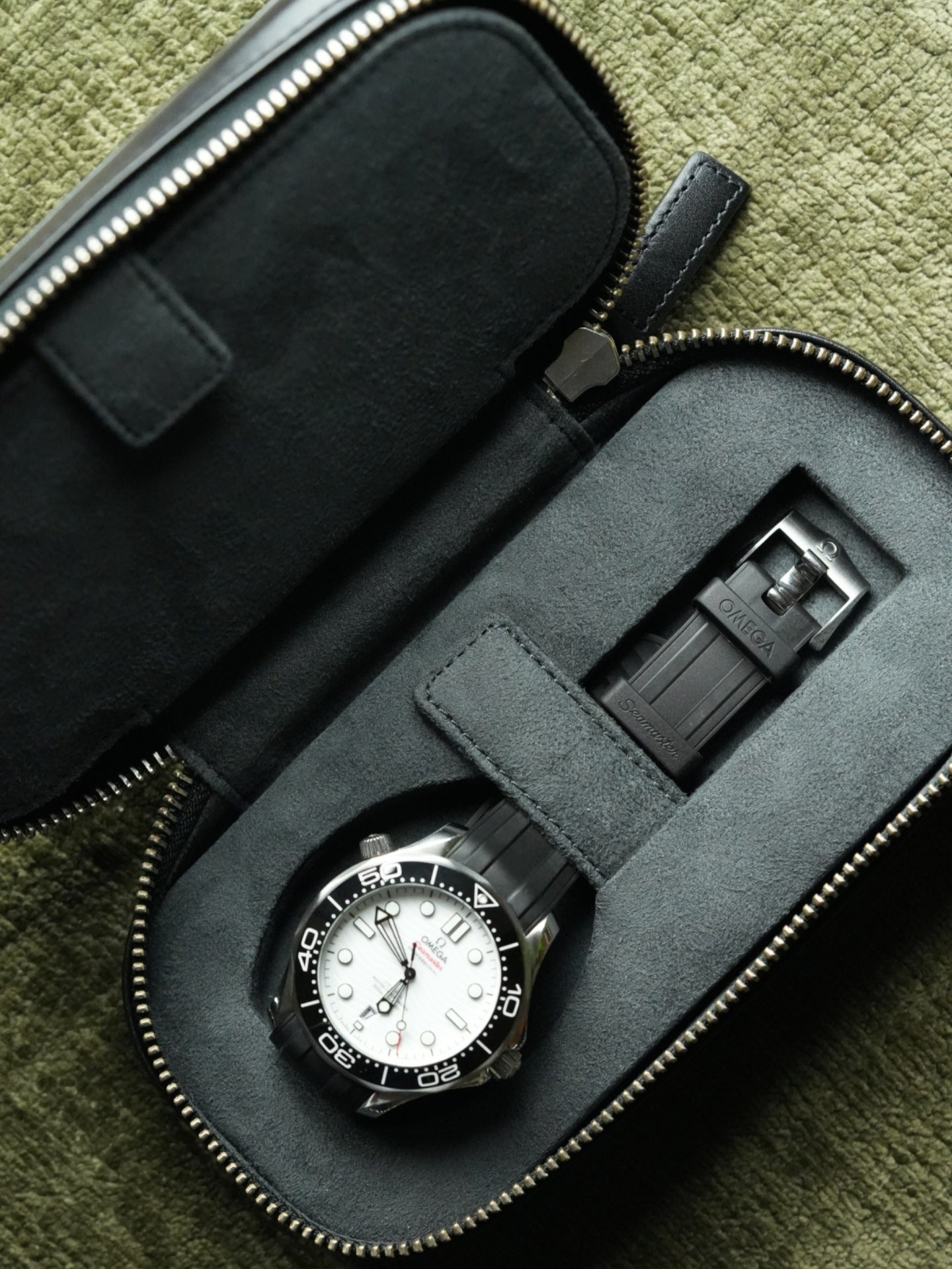 Leather Zip Pouch for Two Watches - Black