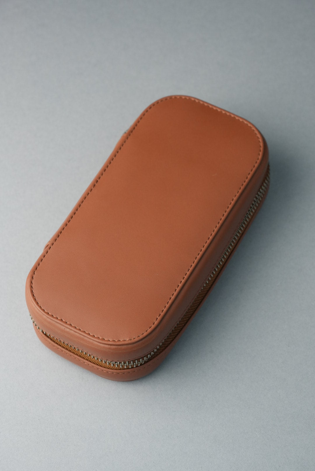 Leather Zip Pouch for Two Watches - Tan