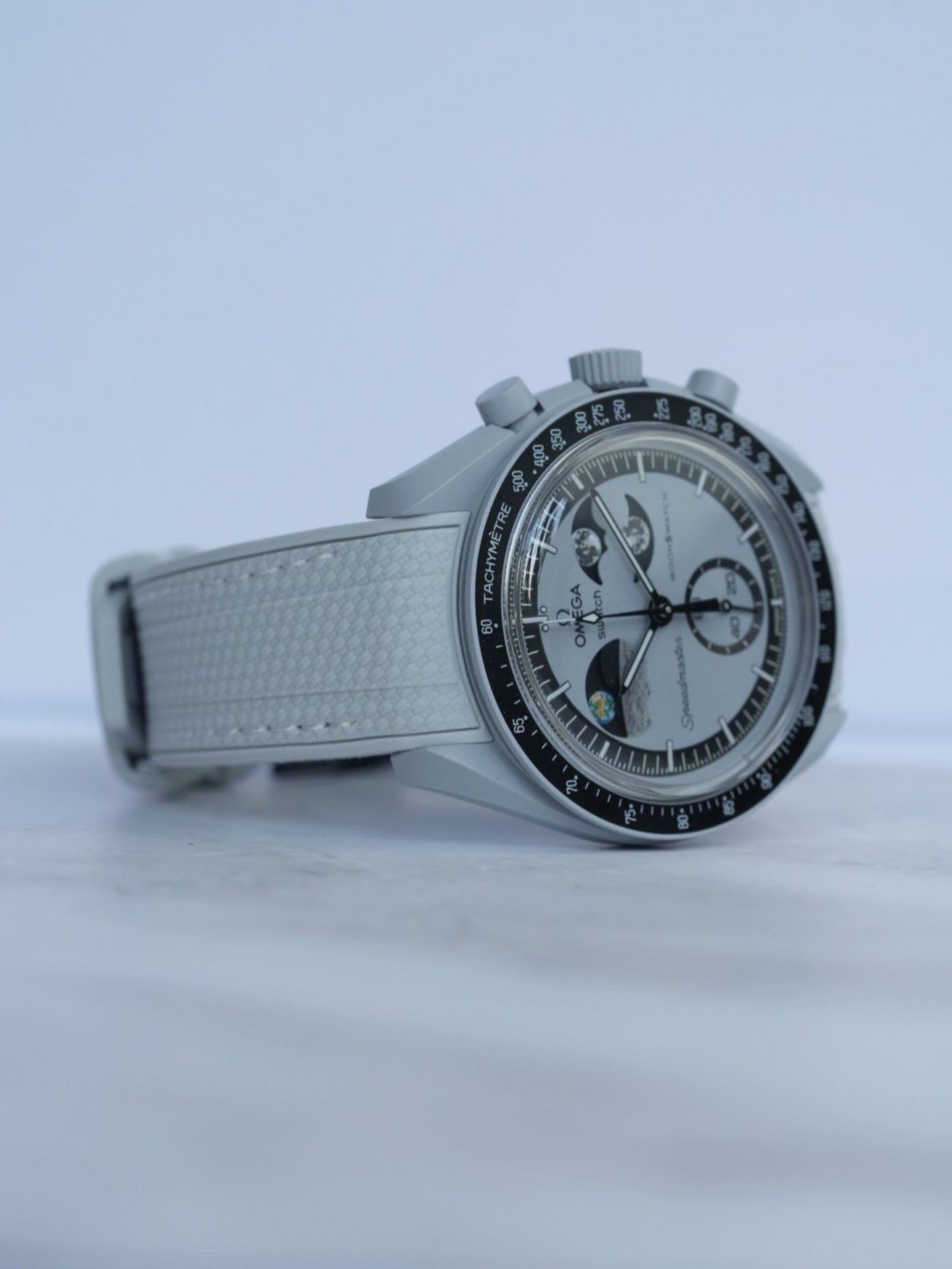 Omega X Swatch EarthPhase MoonSwatch Strap: Light Grey Rubber Woven