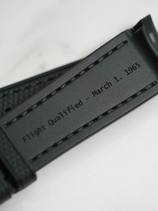MoonSwatch 1965 Engraved Rubber Woven Strap — "Flight Qualified"