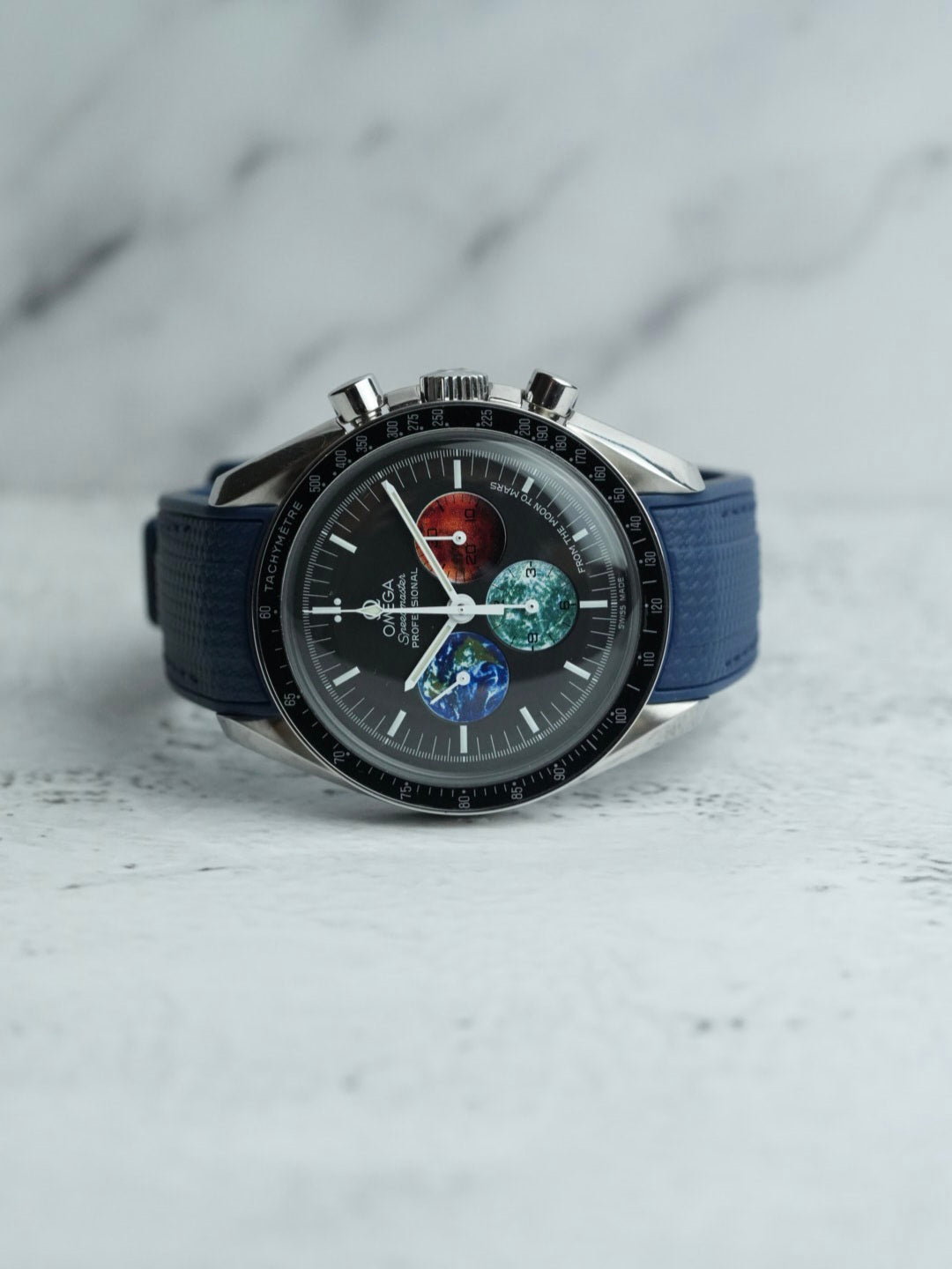 Blue Speedmaster Professional Nato Strap Rubber Curved Strap For