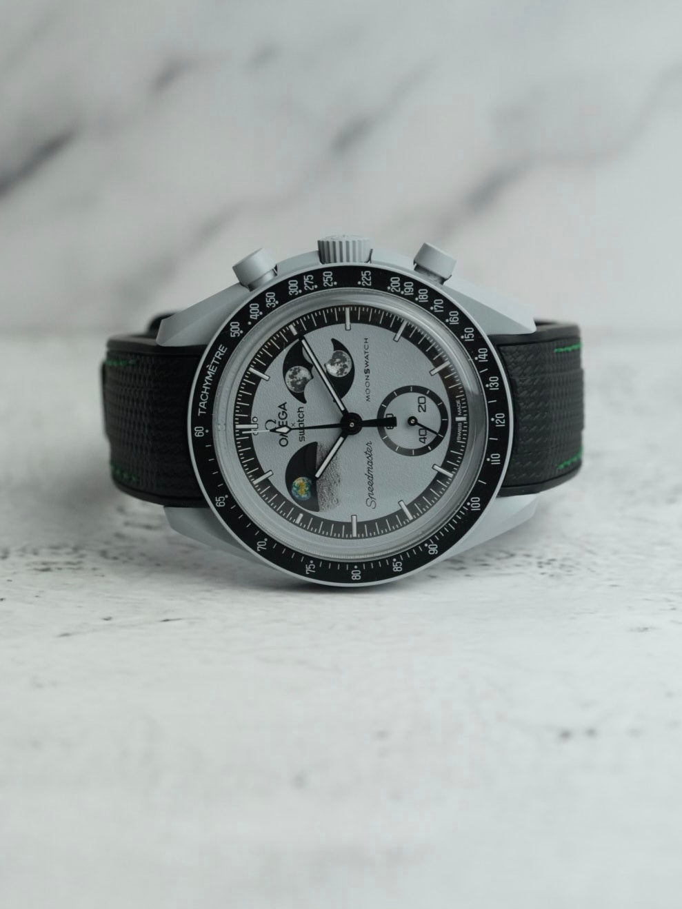 Omega X Swatch EarthPhase MoonSwatch Strap: Black & Green Rubber Woven