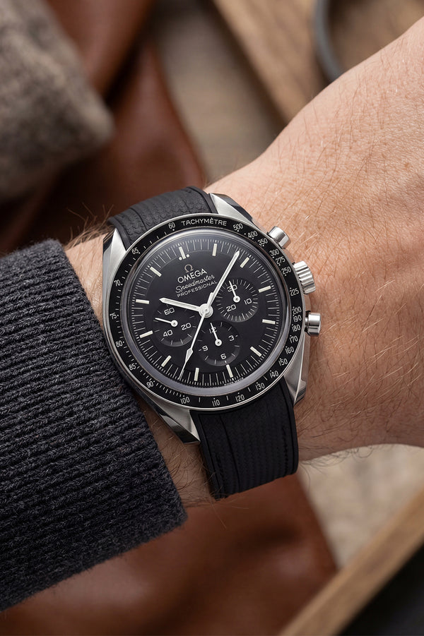 Omega Speedmaster Professional Curved Rubber Woven Strap Replacement - Black