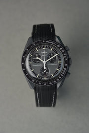 Rubber Curved Strap for Omega x Swatch MoonSwatch – Mission to Mercury – Black with White Stitch