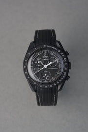 Rubber Curved Strap for Omega x Swatch MoonSwatch – Mission to the MoonPhase – Black with White Stitch