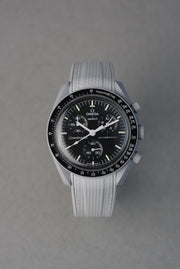 Rubber Curved Strap for Omega x Swatch MoonSwatch – Mission to the Moon – Light Grey with White Stitch