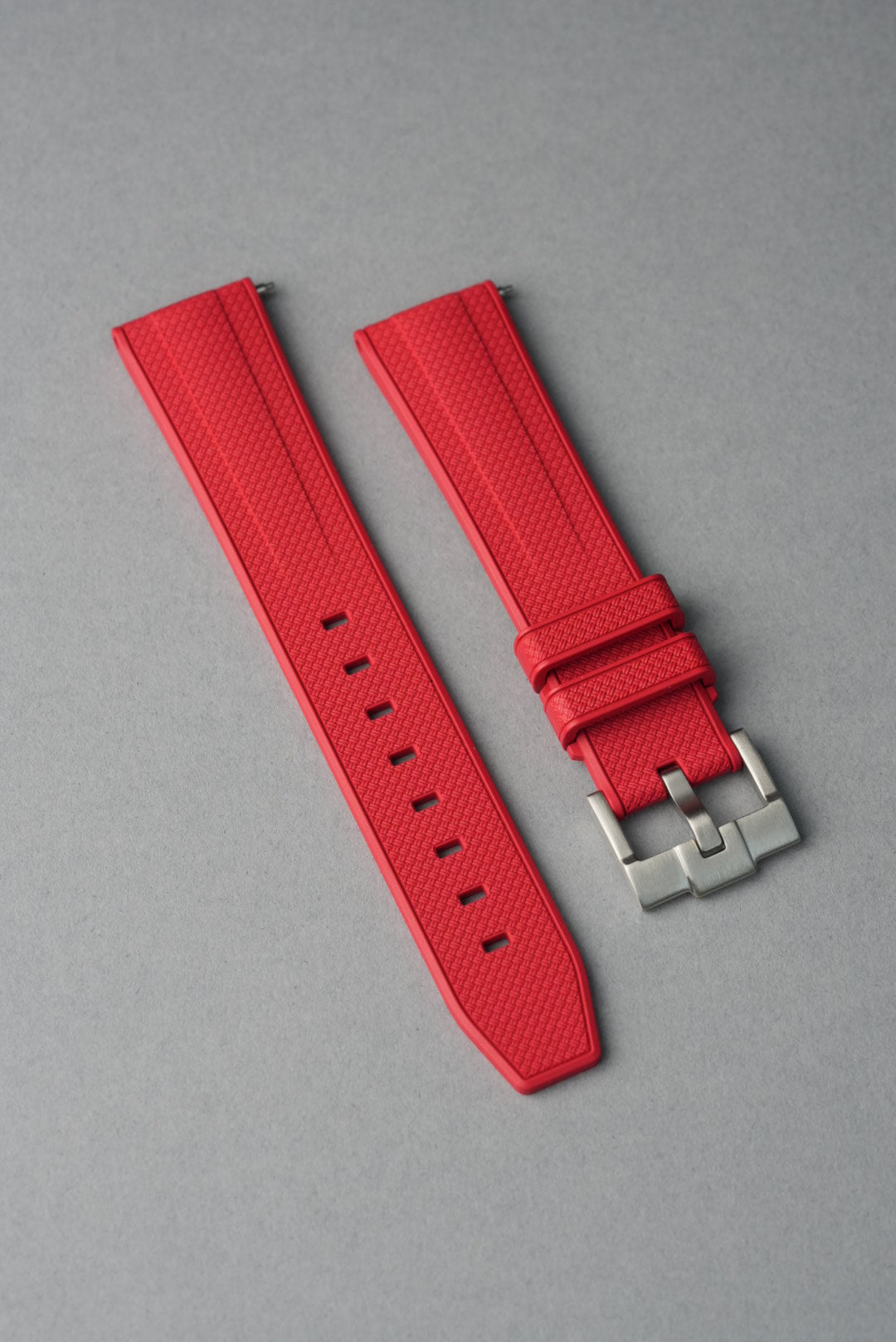 Rubber Woven Straight End Fit Strap - 20 mm to 22 mm grey replacement red