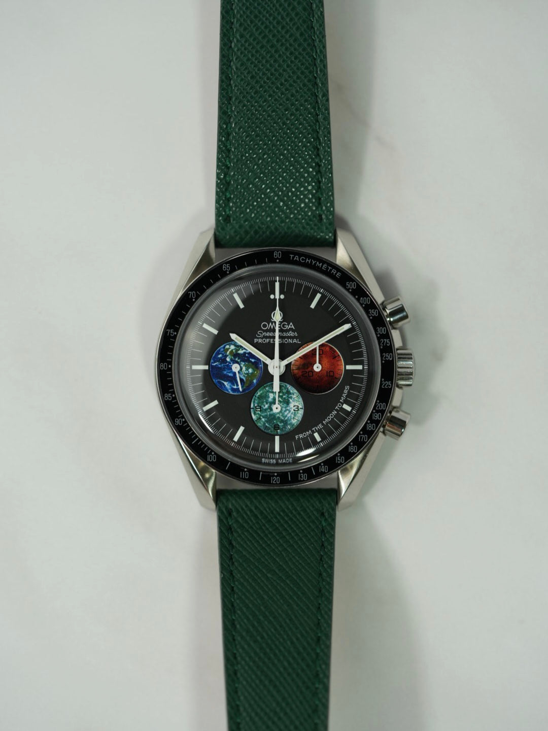 Italian Saffiano Leather For OMEGA Speedmaster Professional - Green