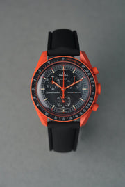 Sailcloth Effect FKM Rubber Strap with Deployant Clasp for Swatch x Omega MoonSwatch - Mission On Earth: Lava - Black