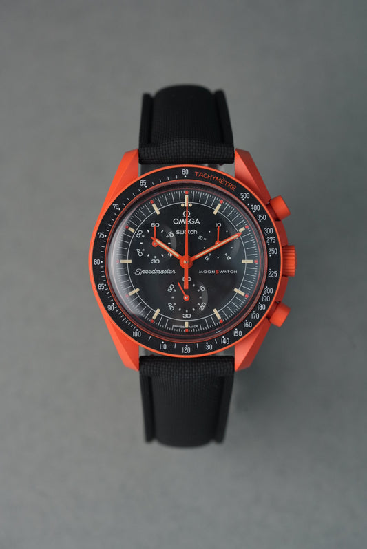 Sailcloth Effect FKM Rubber Strap with Deployant Clasp for Swatch x Omega MoonSwatch - Mission On Earth: Lava - Black