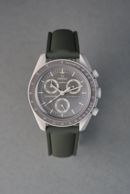 Sailcloth Effect FKM Rubber Strap with Deployant Clasp for Swatch x Omega MoonSwatch - Mission to Moonphase: Full Moon - Khaki