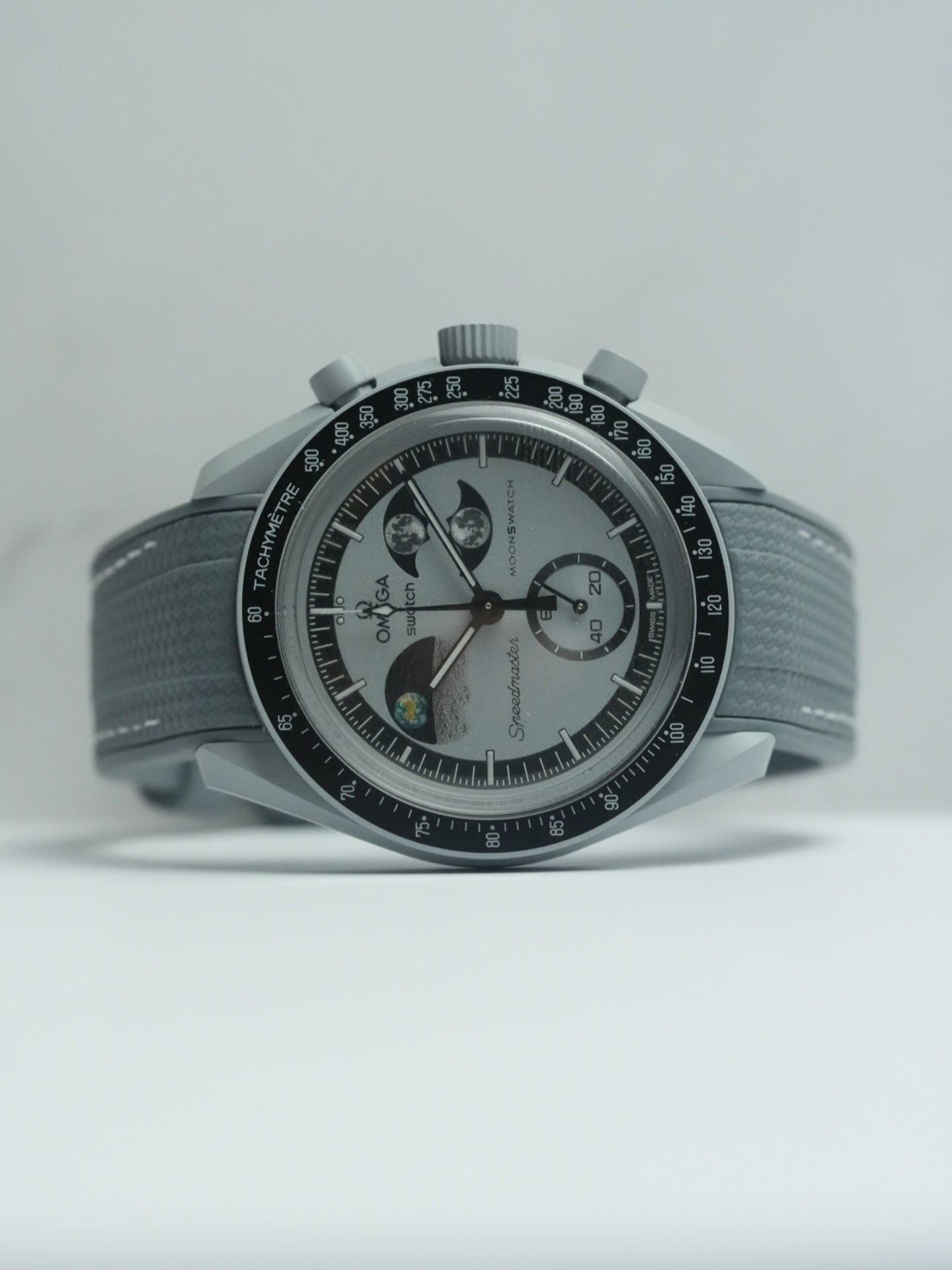 Omega X Swatch EarthPhase MoonSwatch Strap: Rubber Woven - Grey & White