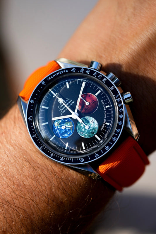 Sailcloth Effect FKM Rubber Strap with Deployant Clasp - For OMEGA Speedmaster - Orange