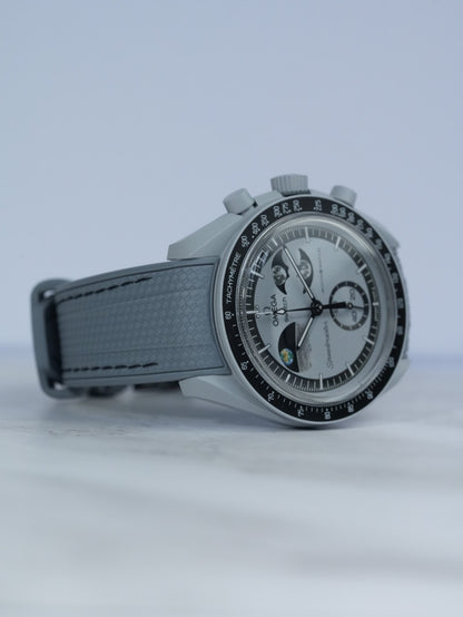 Omega X Swatch EarthPhase MoonSwatch Strap: Grey & Black Rubber Woven