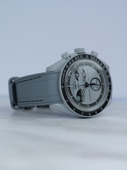 Omega X Swatch EarthPhase MoonSwatch Strap: Grey & Black Rubber Woven