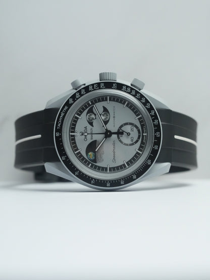 Omega X Swatch EarthPhase MoonSwatch Strap: Black & White Curved Rubber