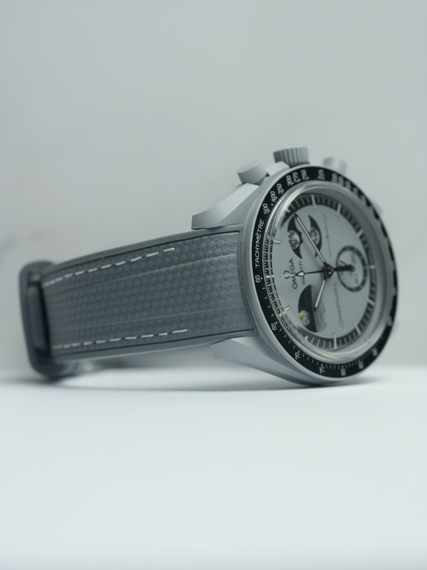 Omega X Swatch EarthPhase MoonSwatch Strap: Rubber Woven - Grey & White