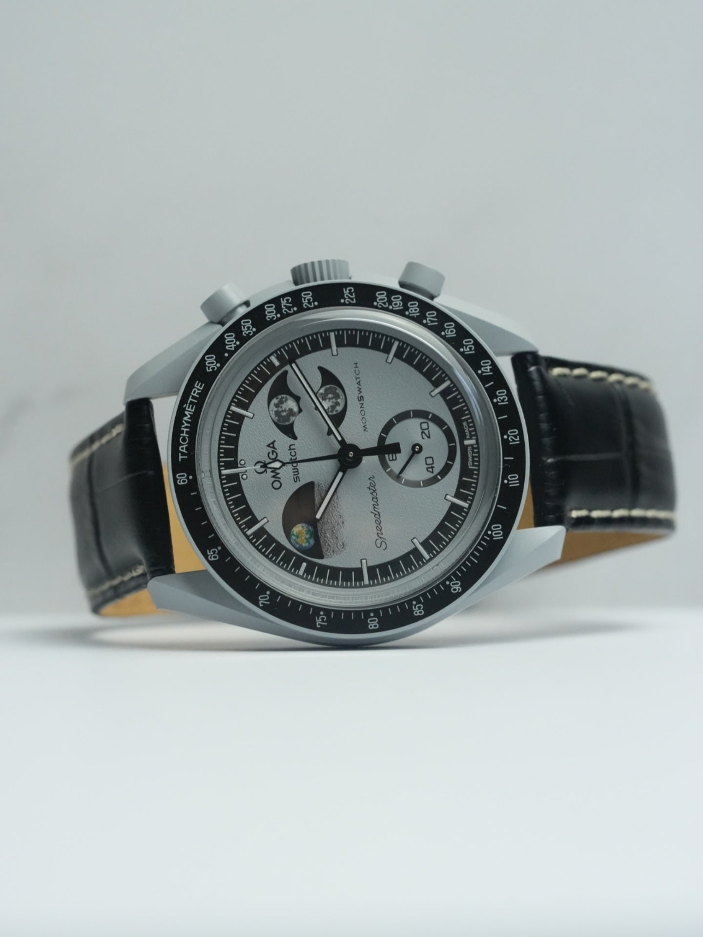 Omega X Swatch EarthPhase MoonSwatch Strap: Embossed Leather Black