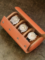 Three Slot Travel Watch Roll – Tan