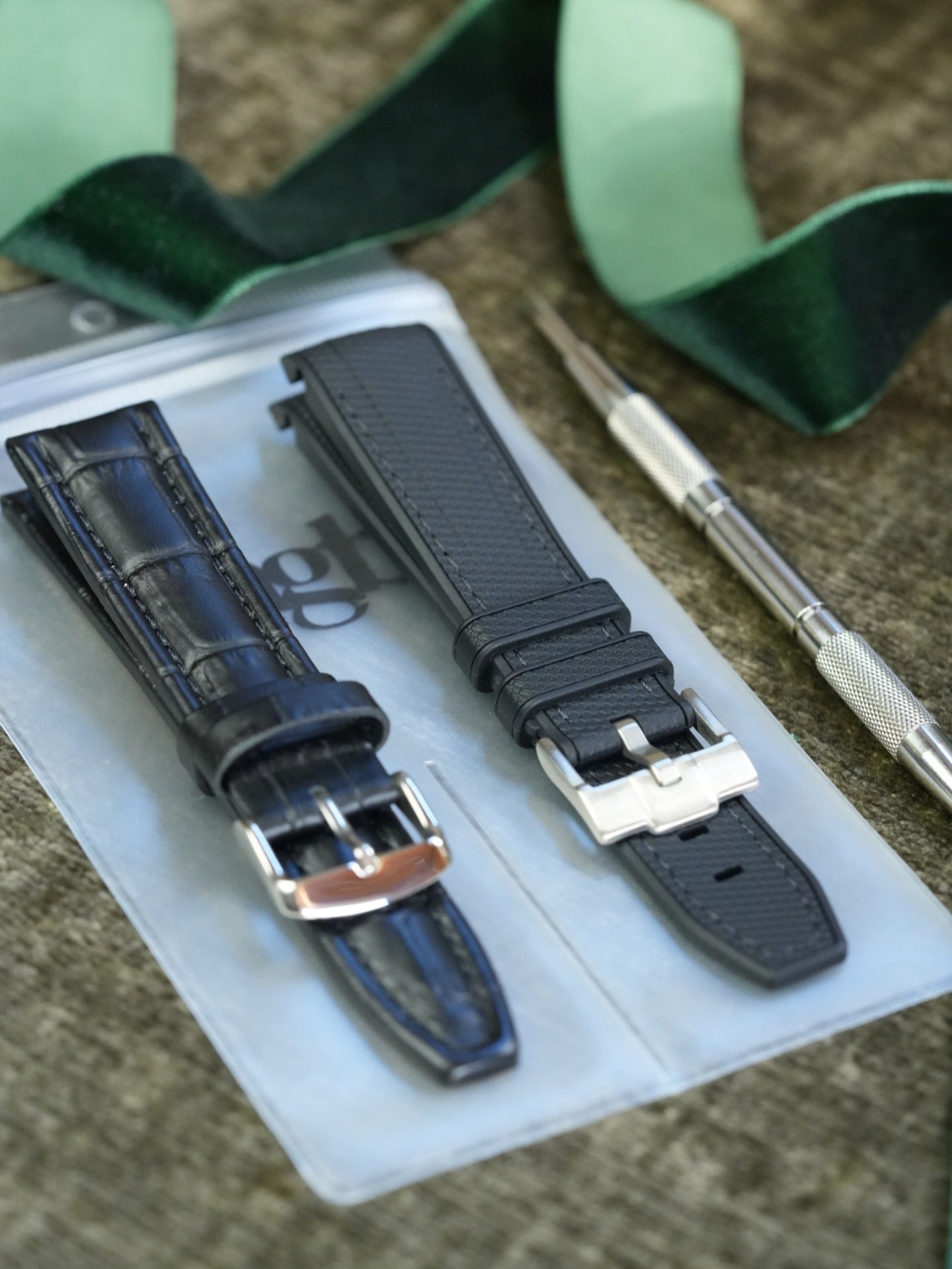 Strap Gift Set: Two Black Straps & Spring Bar Tool