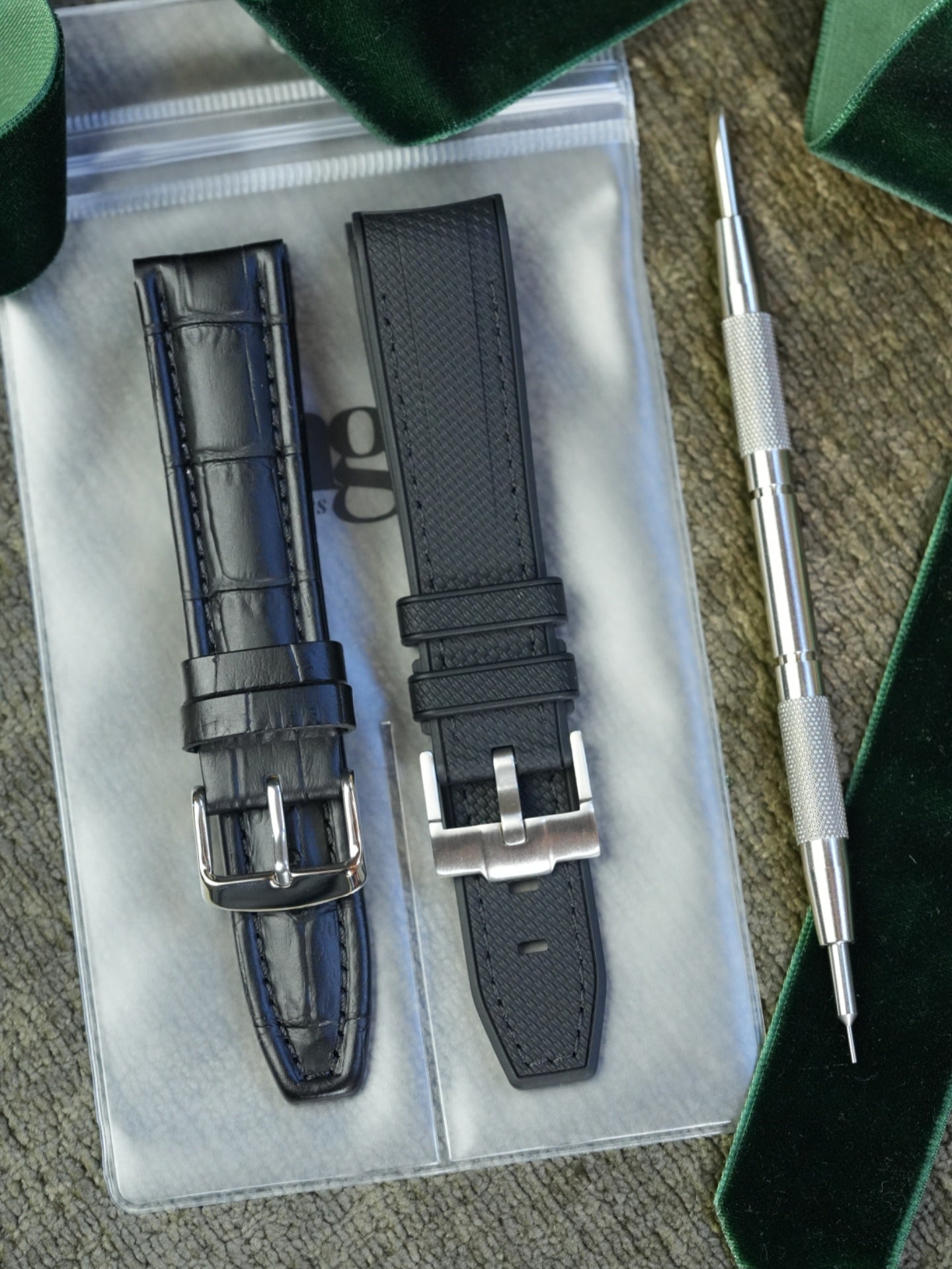 Strap Gift Set: Two Black Straps & Spring Bar Tool