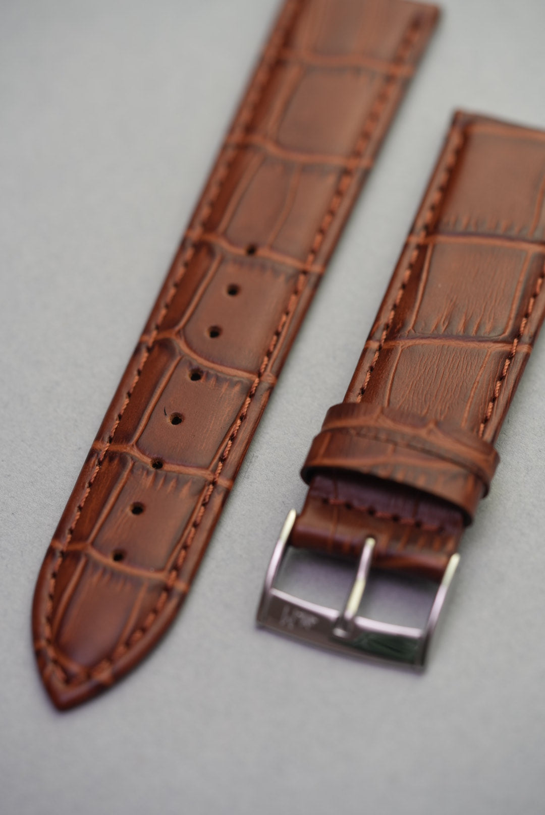 Almond brown leather watch strap with stainless buckle – handcrafted replacement strap in Italian calf leather.