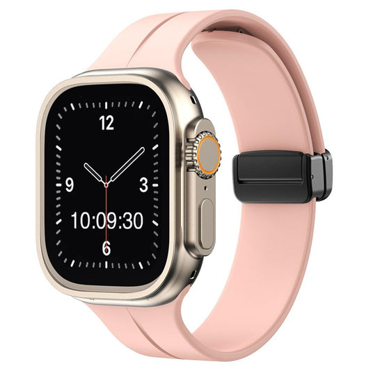 Pink silicone Apple Watch magnetic strap – lightweight, breathable, and built to fit Series 1–10 and Ultra