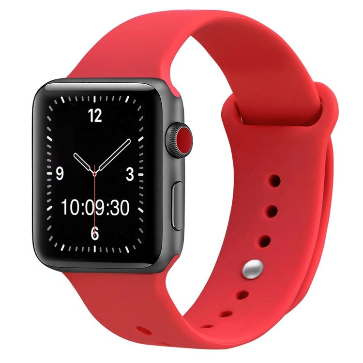 Red silicone strap for Apple Watch – soft, sweat-resistant, pin-and-tuck fit for all sizes from 38mm to 49mm