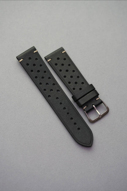 Black perforated leather watch strap replacement standard strap replacement for Tudor Black Bay