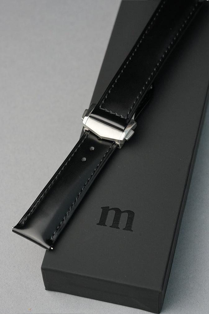 Black smooth leather deployant clasp watch strap box by MGB Watches