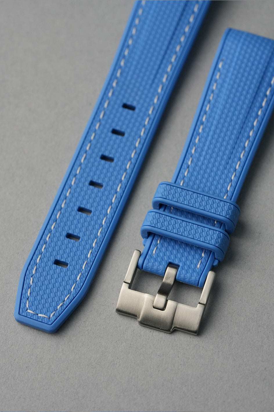 MoonSwatch Super Blue Moonphase Rubber Woven Strap — Blue with White Stitch