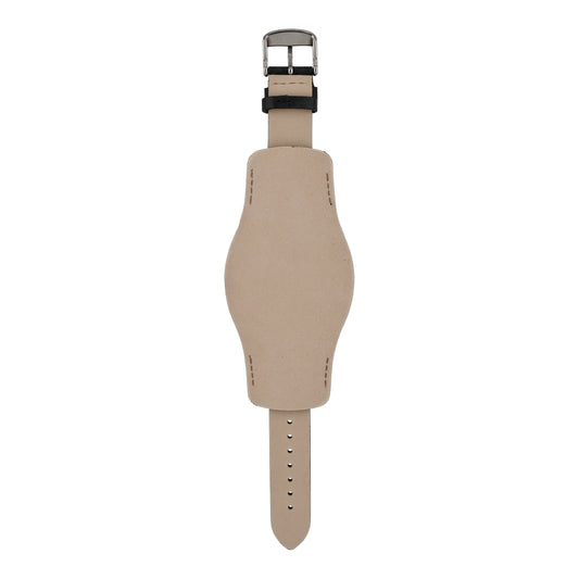 Black bund strap, reverse showing natural leather pad backing