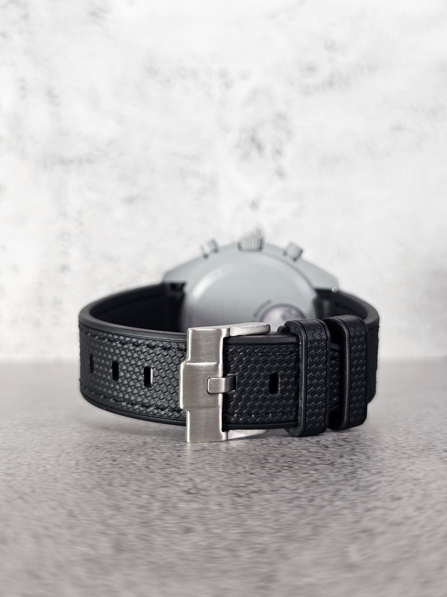 Premium curved rubber strap in black with black stitch for MoonSwatch Mission to the Moon