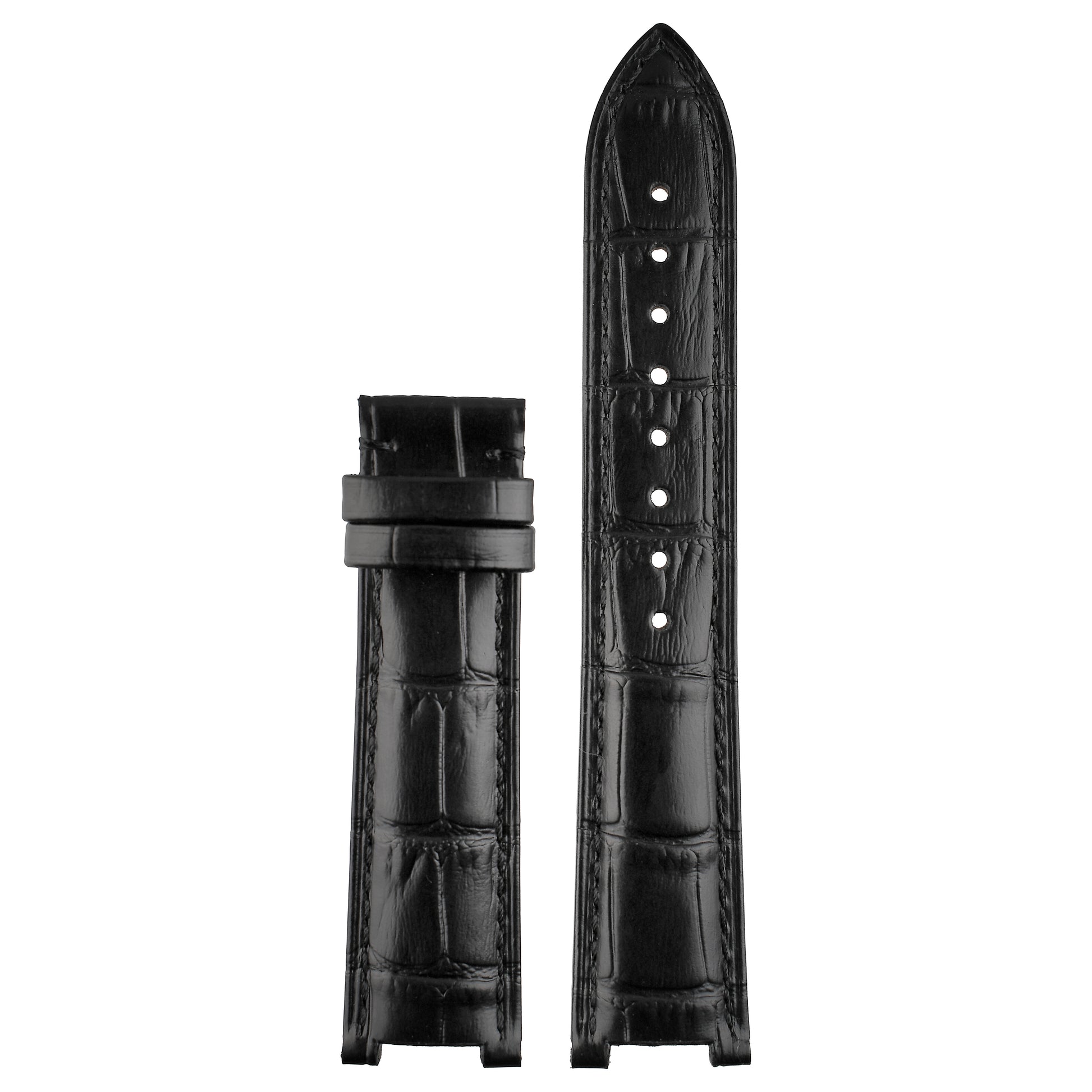 Black crocodile leather Cartier Pasha watch strap, front view