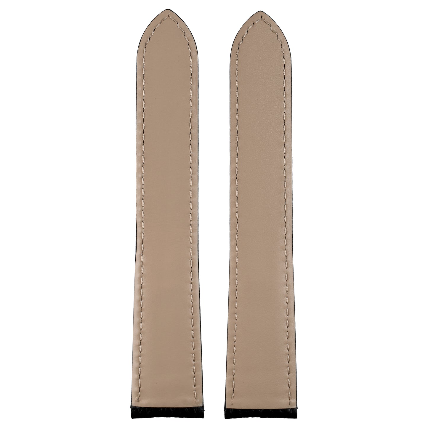 Black buffalo grain leather Cartier Tank watch strap, reverse showing stitched lining