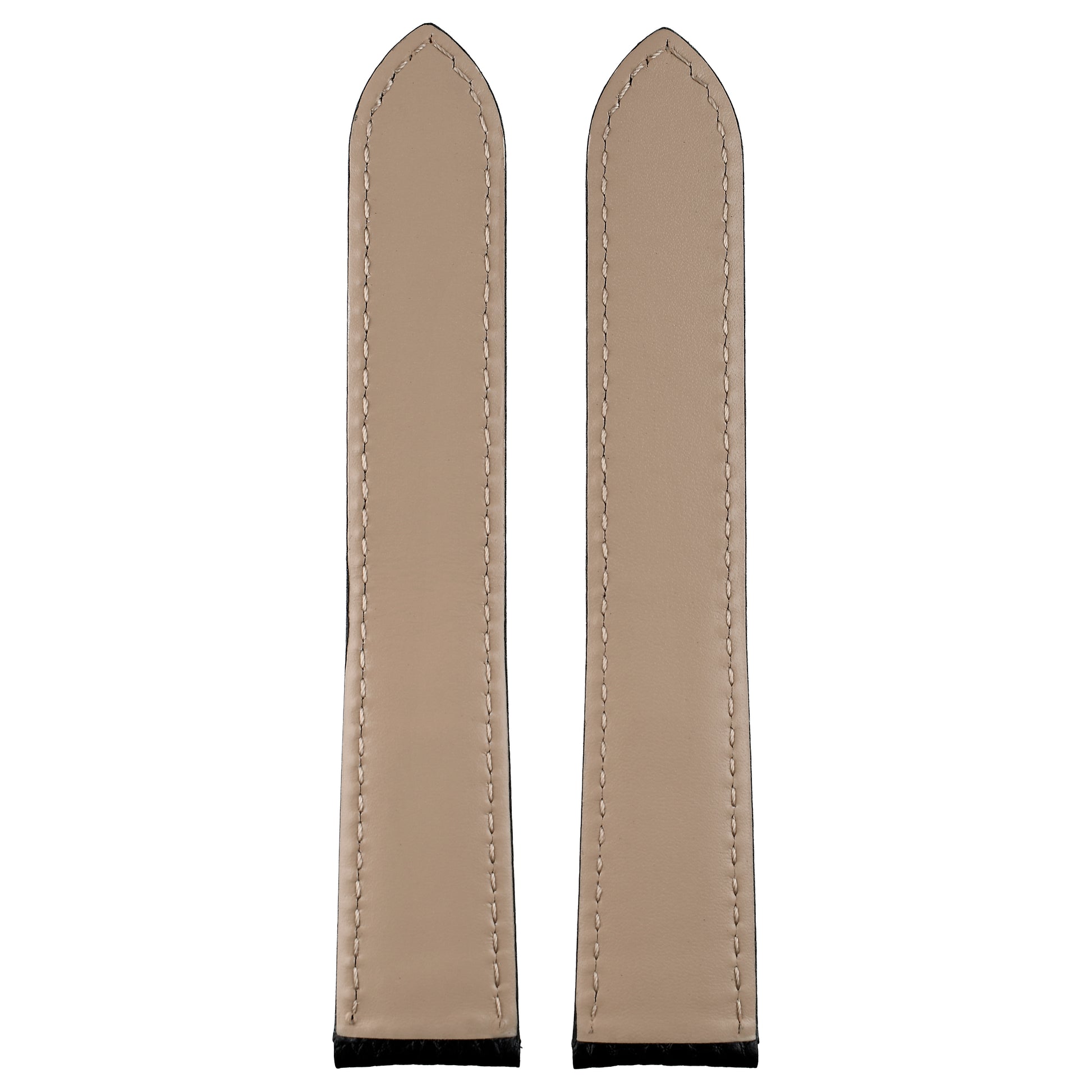 Black buffalo grain leather Cartier Tank watch strap, reverse showing stitched lining