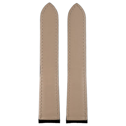 Black buffalo grain leather Cartier Tank watch strap, reverse showing stitched lining