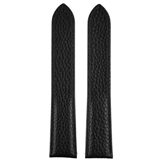 Black buffalo grain leather Cartier Tank watch strap, 20mm double-folded, front view