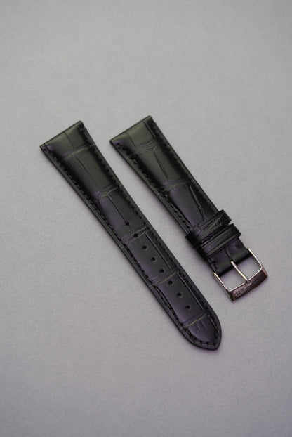 Calfskin embossed alligator watch strap black flat lay strap replacement for Tudor Black Bay